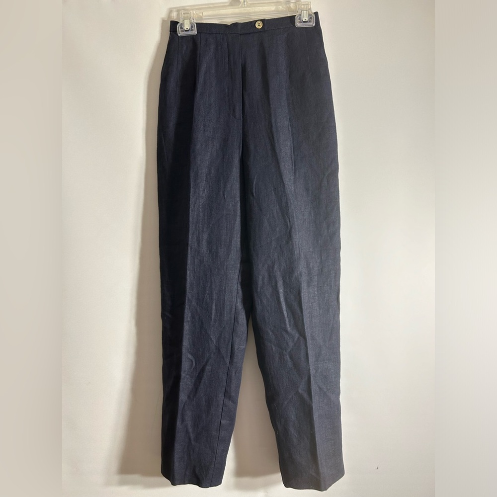 VINTAGE HARVE BENARD WOMEN’S NAVY 100% LINEN TROUSERS MADE IN UKRAINE SIZE 6